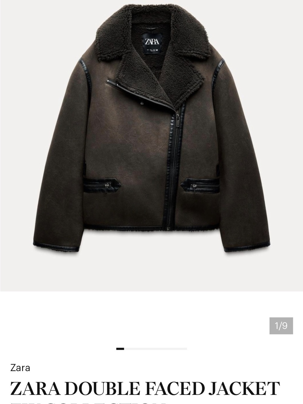 Zara Dark Brown Faux Shearling Biker Jacket